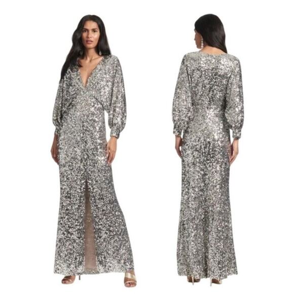 Sachin + Babi Size 8 NEW Womens Sequin Gabby Glitter Long Sleeve V Neck Gown NWT - Picture 1 of 9